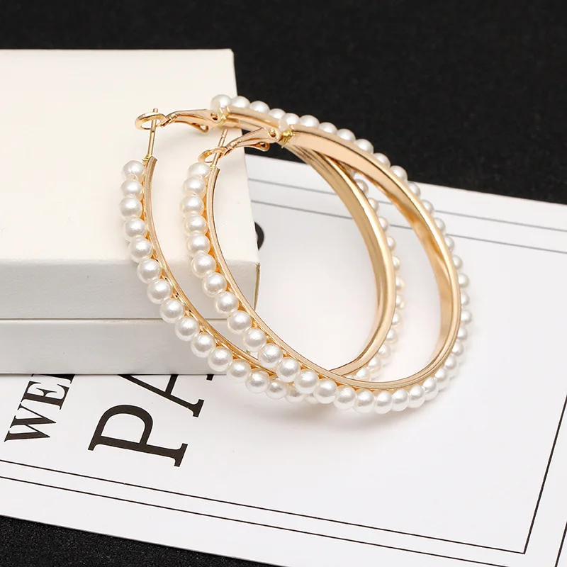 Foreign Trade Hot Fashion New Star Street Style Style Winding Pearl Metal Earrings For Women Birthday Gift Jewelry Earrings