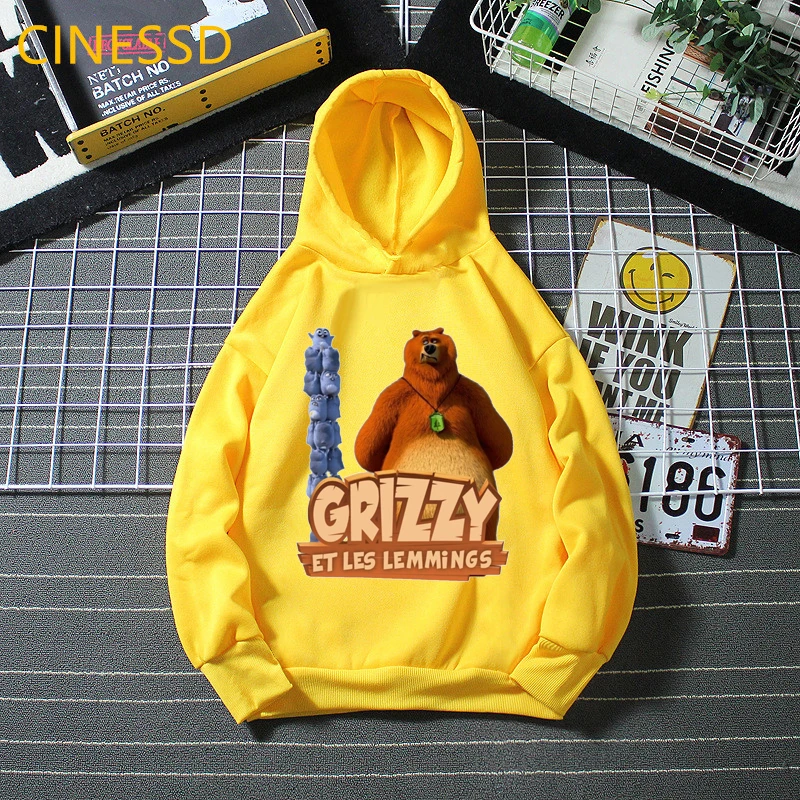 Grizzly And The Lemmings Sweatshirt For Children Funny Cartoon Top Boys Clothes Baby Girls Autumn Winter Cap Hoodies Graphic