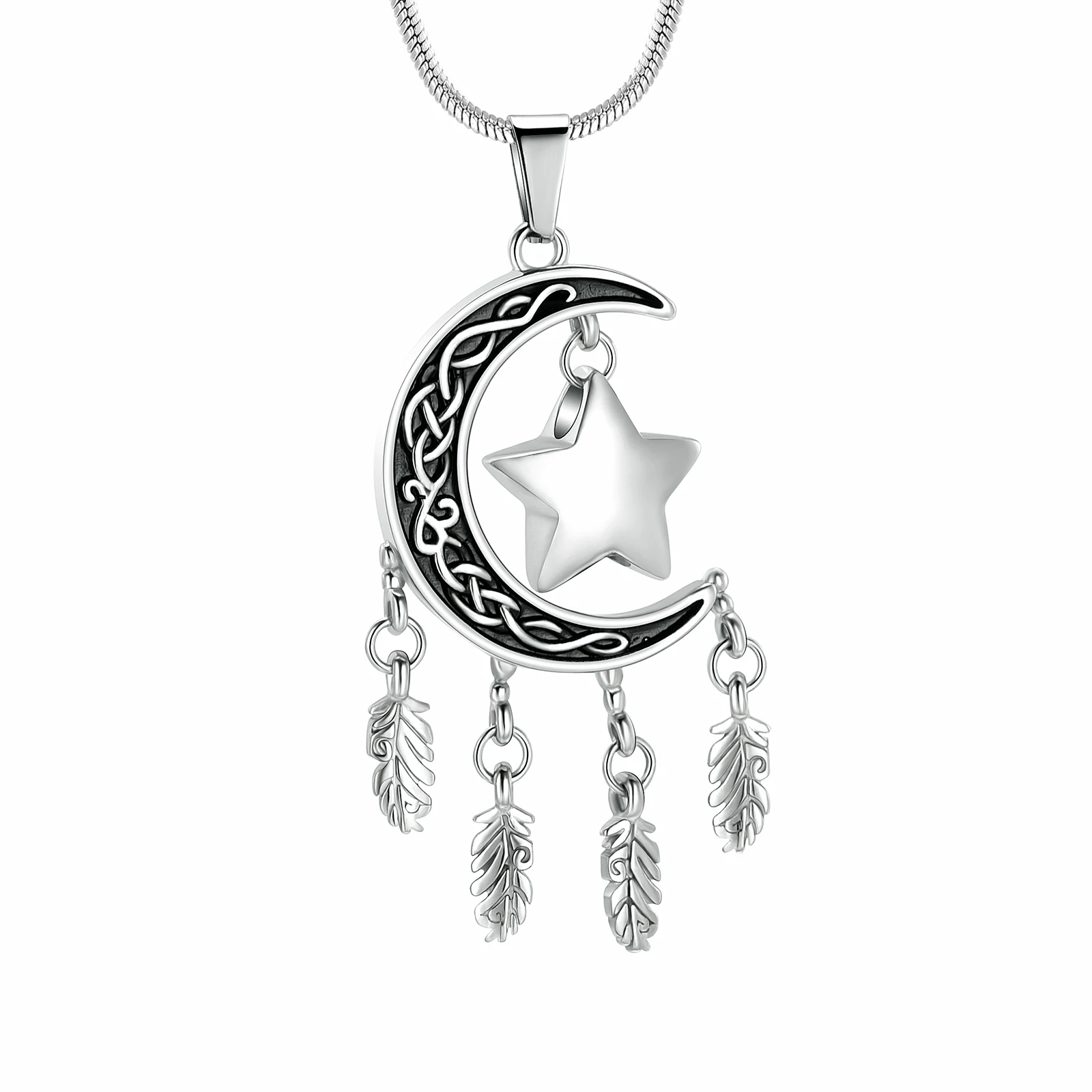 Memorial Urn Necklace for Ashes Moon and Star Dream Catcher Cremation Jewelry Ashes Holder Keepsake Pendant for Human Pet