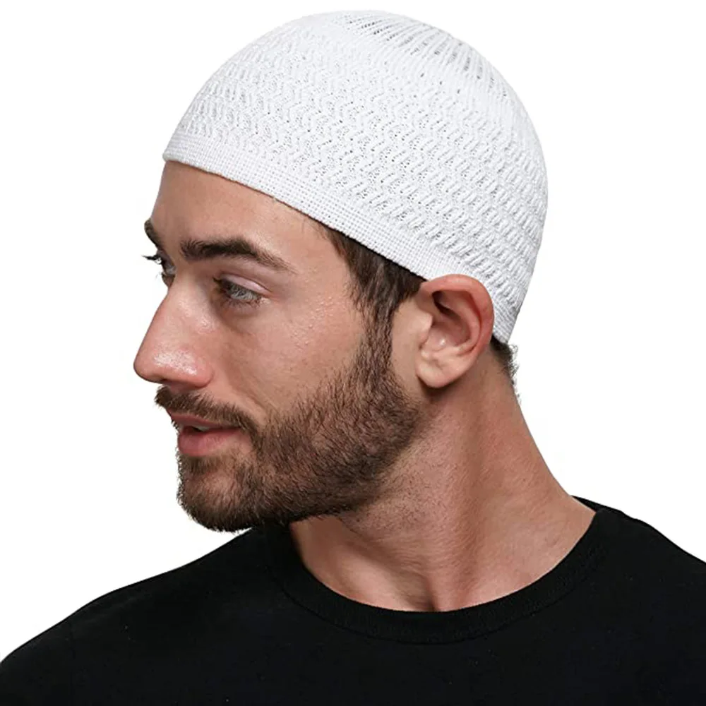 Winter Knitted Muslim Men Prayer Hats Warm Male Beanies Cap Islamic Ramadan Jewish Kippah Hat Men\'s Solid Colour Wrap Head Cap