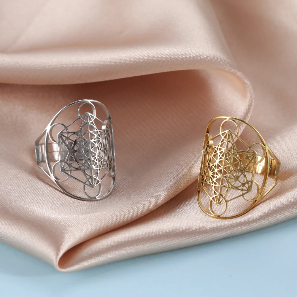 Cooltime-Bagues Archange Metatron en Acier Inoxydable pour Femme et Homme, Bijoux Salomon, Amulette Géométrique Secrète, Accessoires de Doigt