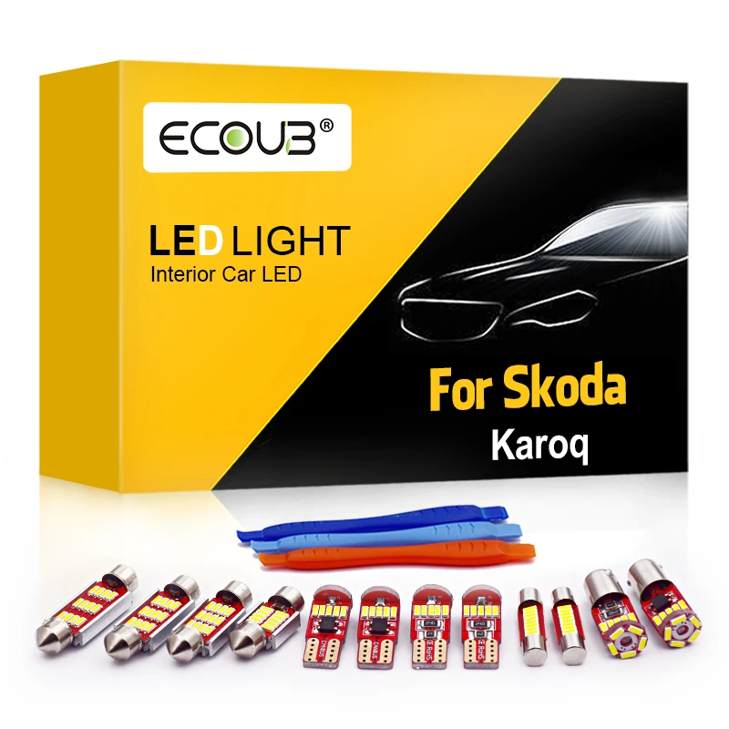 10Pcs LED Interior for Skoda Karoq 2017+ Map Dome Roof Indoor Light Boot Canbus LED Bulb Kit Car Lamp Halogen Bulb Update To LED