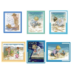 I bambini sulla Spiaggia Ricamo A Punto Croce Kit DMC 14CT 11CT Conteggio Punto Croce Set di Cucito FAI DA TE decorazione della Casa della pittura