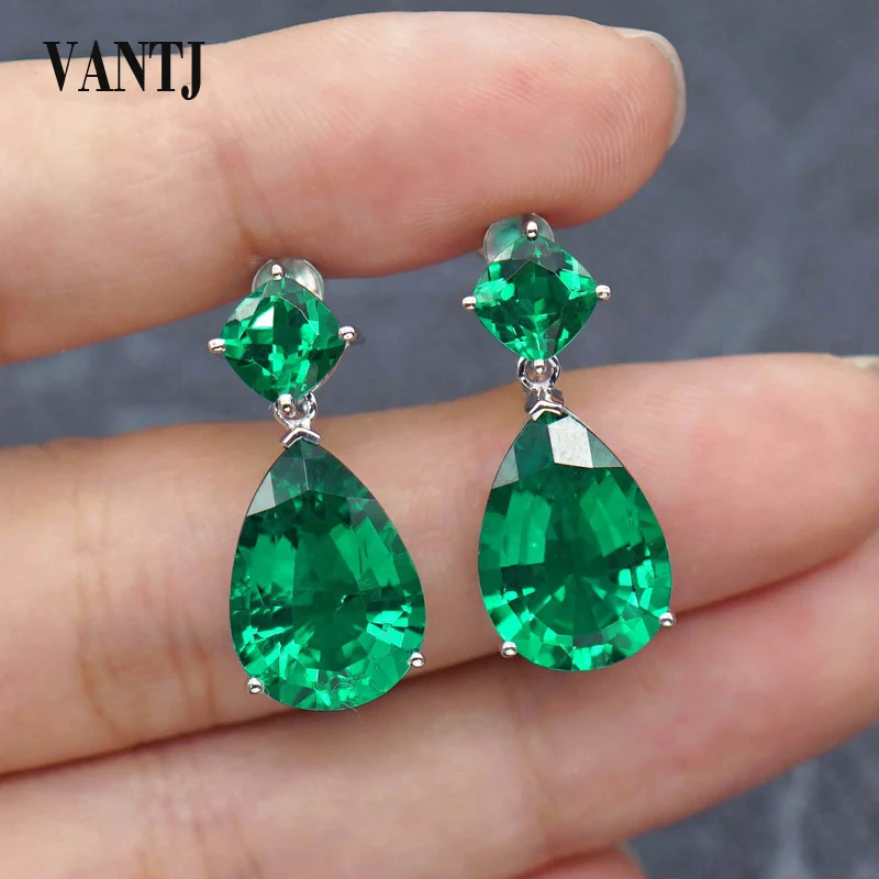 

VANTJ 100% 10K Gold Earring Sterling Lab Grown Emerald Hydrothermal Moissanite Fine Jewelry for Women Party Wedding Gift