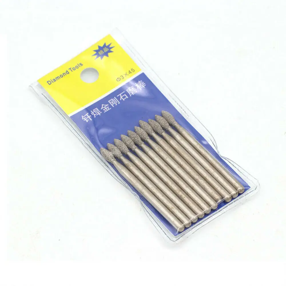 3/4/5/6mm brasagem diamante rebarbas moagem bits 1/8 shank shank haste para dremel gravura