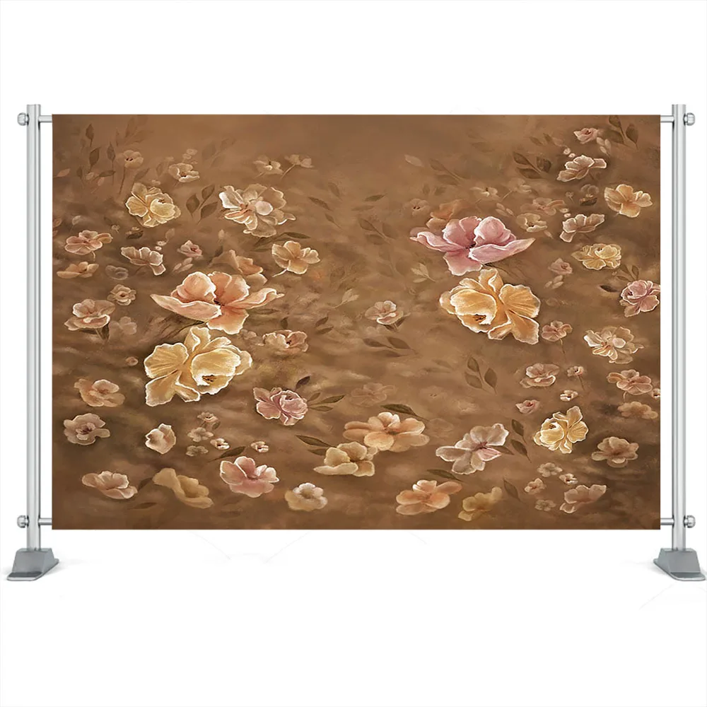 Arrière-plan pour photographie de nouveau-né, fleurs, peinture florale à la main, arrière-plan pour enfants, thème jaune or, Poly fantaisie, Studio Photo