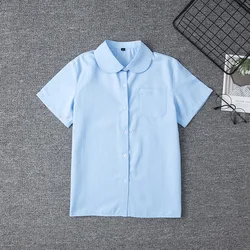 School Uniform Girls And Boys School Tops Short Sleeve Cotton Shirt Women Men Oversize XS-5XL Sky Blue Work Uniform Labour Suit