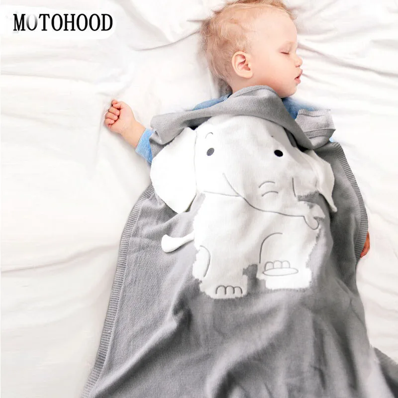 MOTOHOOD Baby Blanket Knitted Newborn Blankets Super Soft Stroller Elephant Wrap Infant Swaddle Kids Stuff For Monthly Toddler