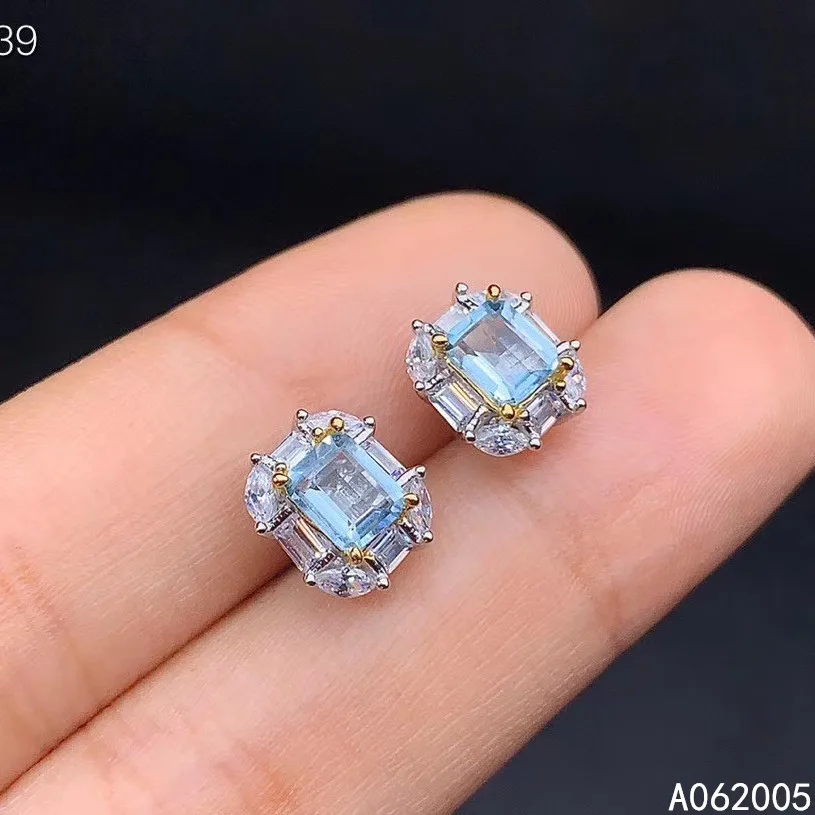 KJJEAXCMY Fine Jewelry 925 Sterling Silver Inlaid Natural Aquamarine Female New Earrings Ear Studs Classic Support Test
