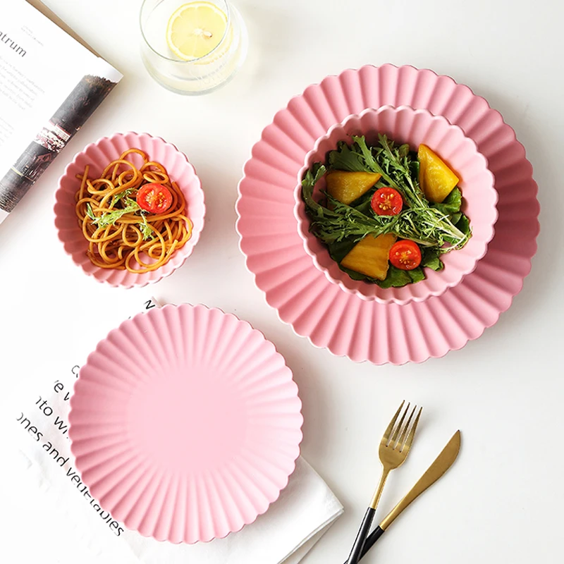 MUZITY Ceramic Dinner Plate Porcelain Flower Shape Dessert Dish Special Rice Bowl Salad Bowl Tableware