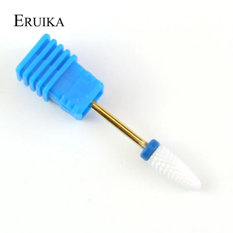 Eruika-brocas de cerâmica para unhas, 1 peça, cortador, haste dourada, acessórios para máquina de manicure, ferramentas para arte de unhas