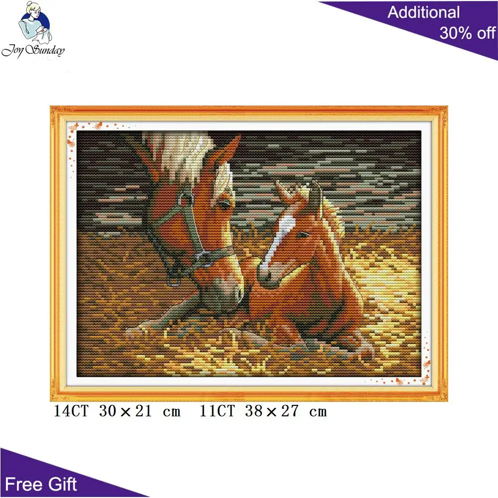 Joy Sunday-Cross Stitch Kits for Home Decor, Horse Cross Stitch, Stamped Counted, Deep Love, Mother and Son, D500, 2, 14CT, 11CT