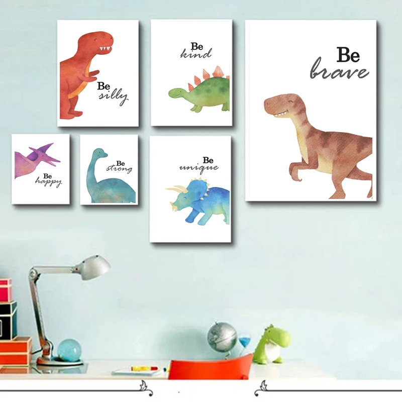 Dinosaur Stegosaurus Triceratops Wall Art Canvas Painting Nursery Posters And Prints Wall Pictures Baby Kids Room Décor