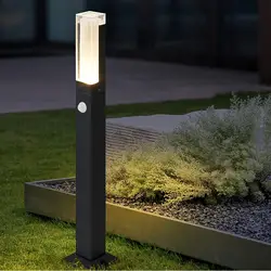 15W With Motion Sensor LED Garden Lawn Lamp Modern Aluminum Pillar Light Outdoor Courtyard Villa Landscape Lawn Bollards Light