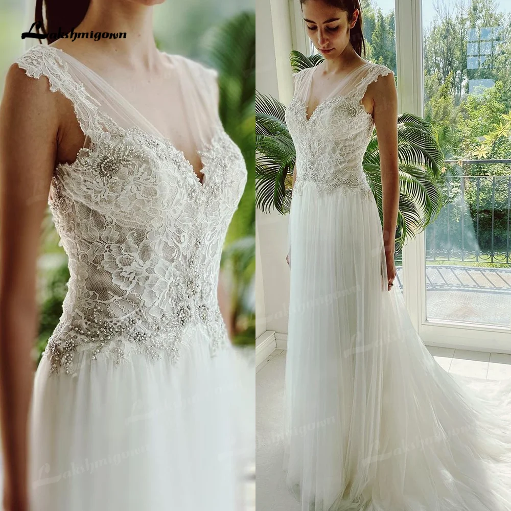 

Vintage Boho Wedding Dresses 2022 Bohemian Lace Bridal Gowns V Neck Tulle A-Line Bridal Dresses vestido de novia robe de mariee