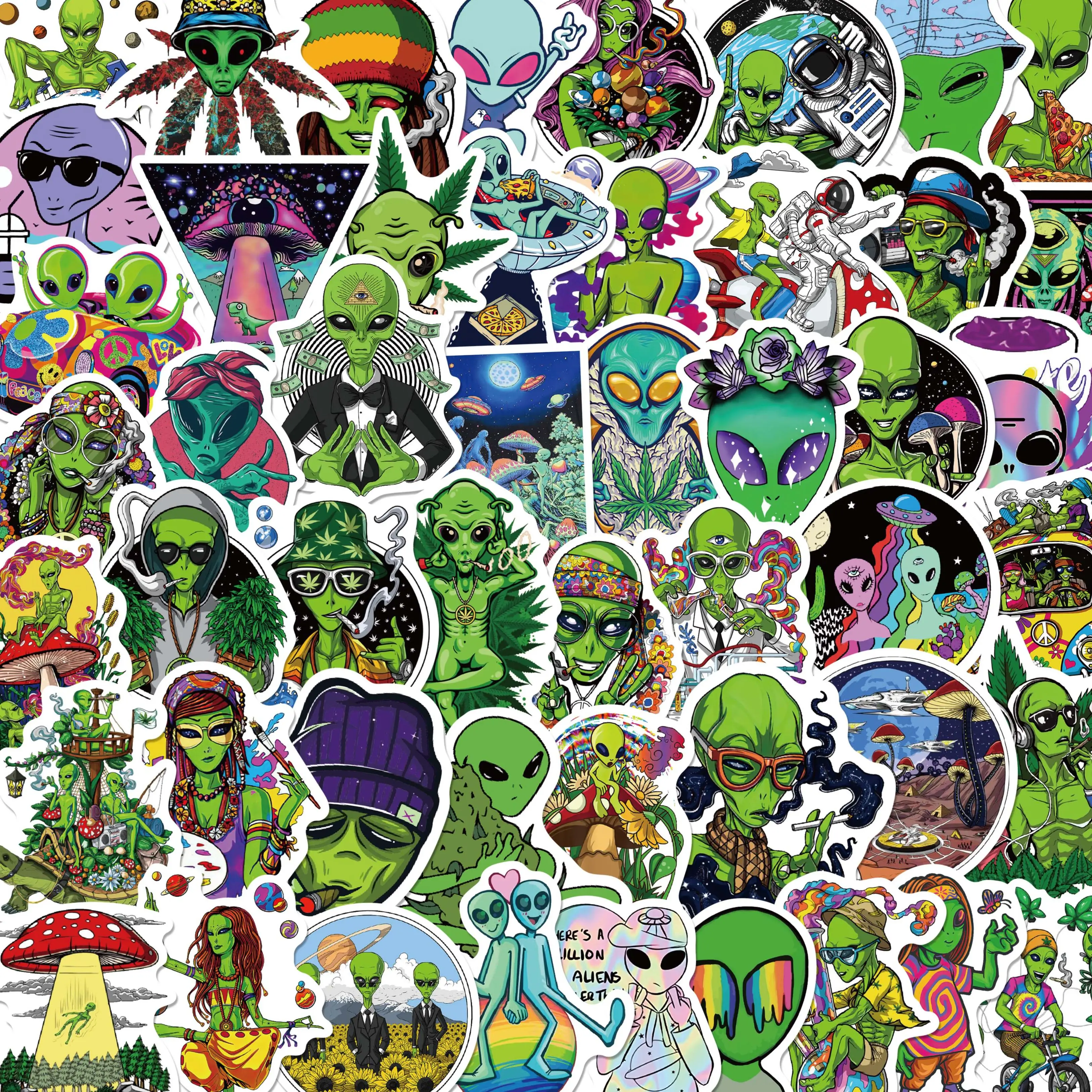 10/50PCS Cool UFO Alien Stickers Laptop Water Bottle Skateboard Guitar Waterproof Aesthetic Graffiti Decal Sticker Packs Kid Toy