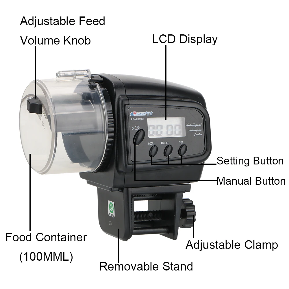 Automatic fish feeder For Aquarium Fish Tank Auto Feeders 100ML Aquarium Fish Feeder LCD Display With Timer Feeding Dispenser