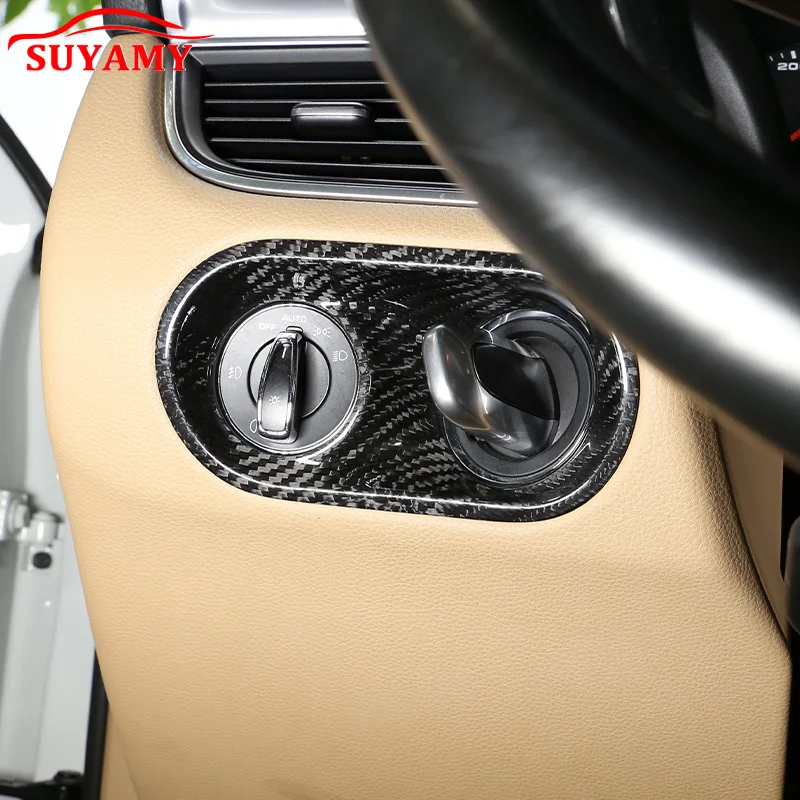 Real Carbon Fiber Car Dashboard Headlight Switch Ddjustment Decorative Frame For Porsche Macan 2014-2020 Interior Accessories