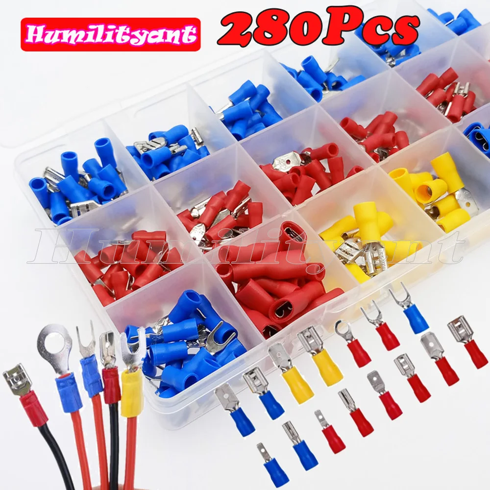 280PCS Assorted Female Male Crimp Spade Terminal Insulated Electrical Wire Connector Kits AWG 22-10