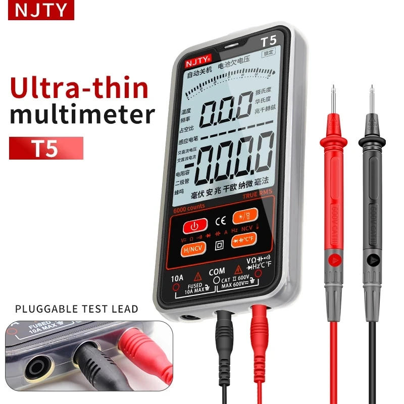 NJTY New Digital Multimeter Smart Ultra-thin portable 6000 Counts TRMS AC/DC Current Voltage NCV Resistor-capacitor °C/°F Tester