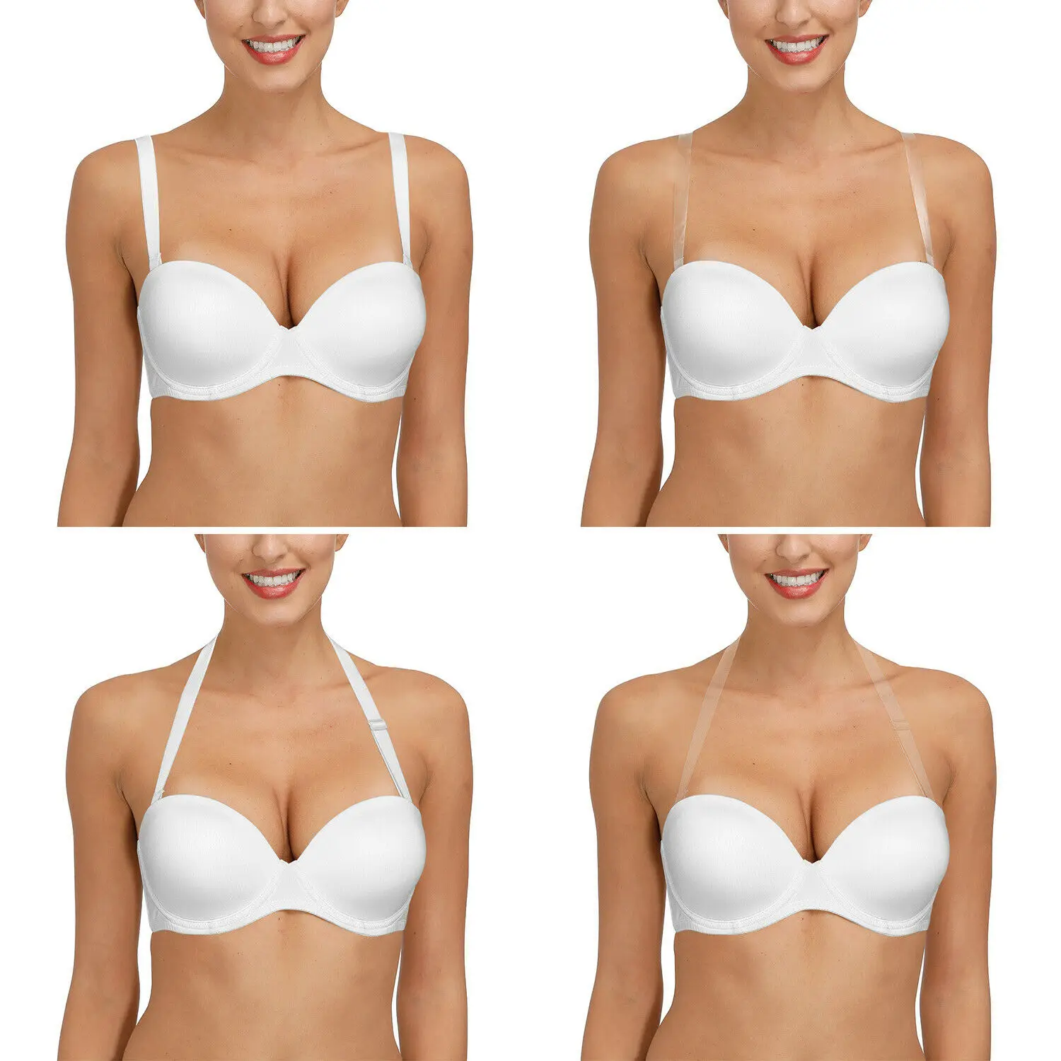 

New White Bra Sexy Silicone Strapless Bras For Women Halter Thin Plunge Push Up Thin B C D DD E DDD F G 32 34 36 38 40 42 44 46