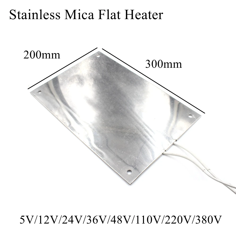 300x200mm 5V 12V 24V 36V 48V 110V 220V 380V Stainless Mica Flat Heater Steel Electric Heating Element Plastic Injection Machine