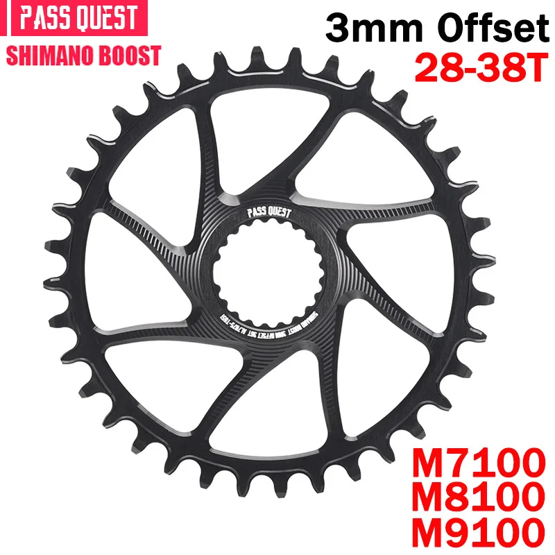 For Deore Xt M7100 M8100 M9100 PASS QUEST 3MM Offset Chainring 34/36/38T Narrow Wide MTB Chainwheel For SHIMANO 12S Crankset