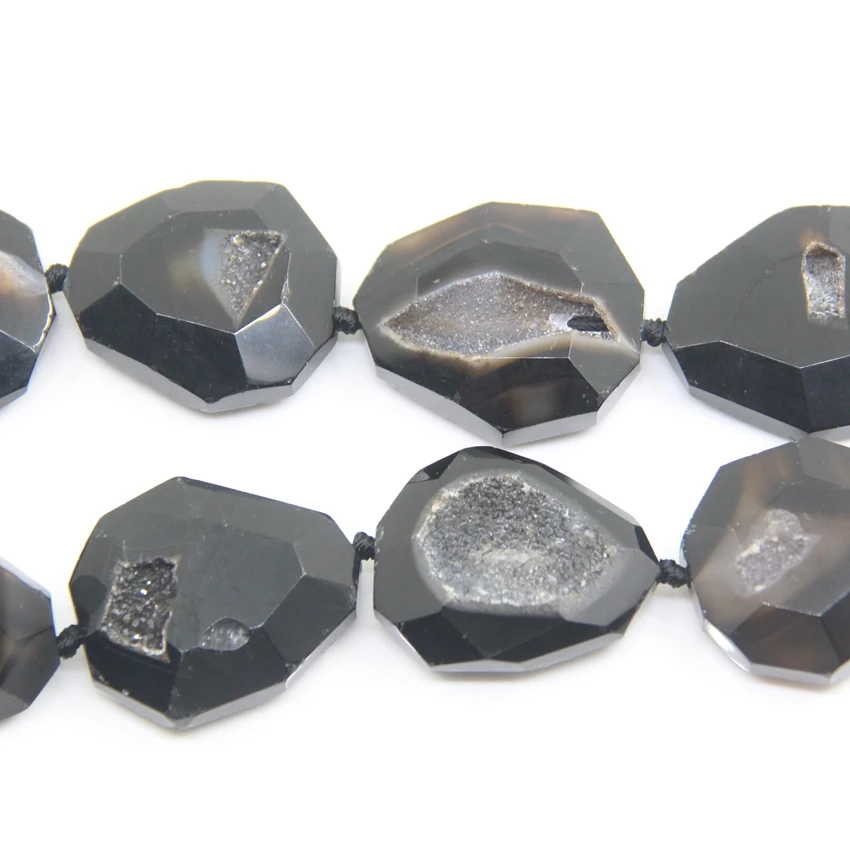 Large Size Faceted Black White Druzy Geode Agates Slab Loose Beads,Drusy Stone Slice Nugget Pendants Nacklace Jewelry Making