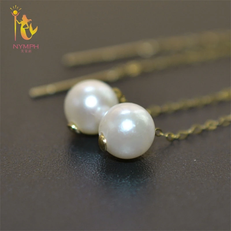 NYMPH 18K Yellow Gold freshwater Pearl DIY Stud Earrings AU750 Fine Jewelry For Woman E365