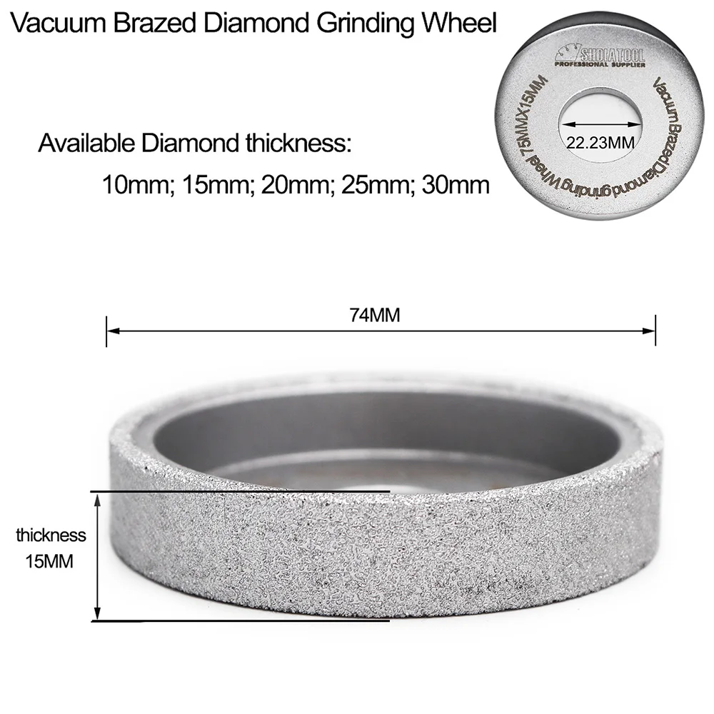 SHDIATOOL Diamond Flat Grinding Wheel Profile Wheel 75mmX15mm Vacuum Brazed For Stone Artificial Stone Ceremics Glass Concrete