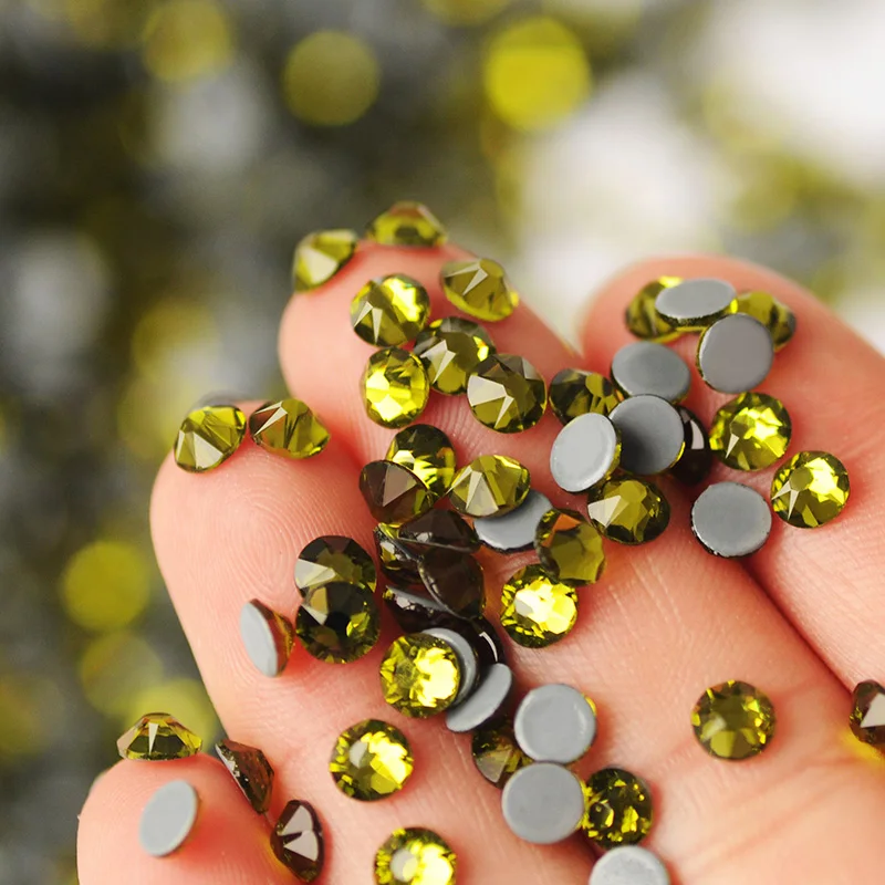 

2088 Cut Olivine Hotfix Rhinestones Shiny Ornament Decorations Iron On Glass Strass Stones For DIY Accessories Fabric Clothes