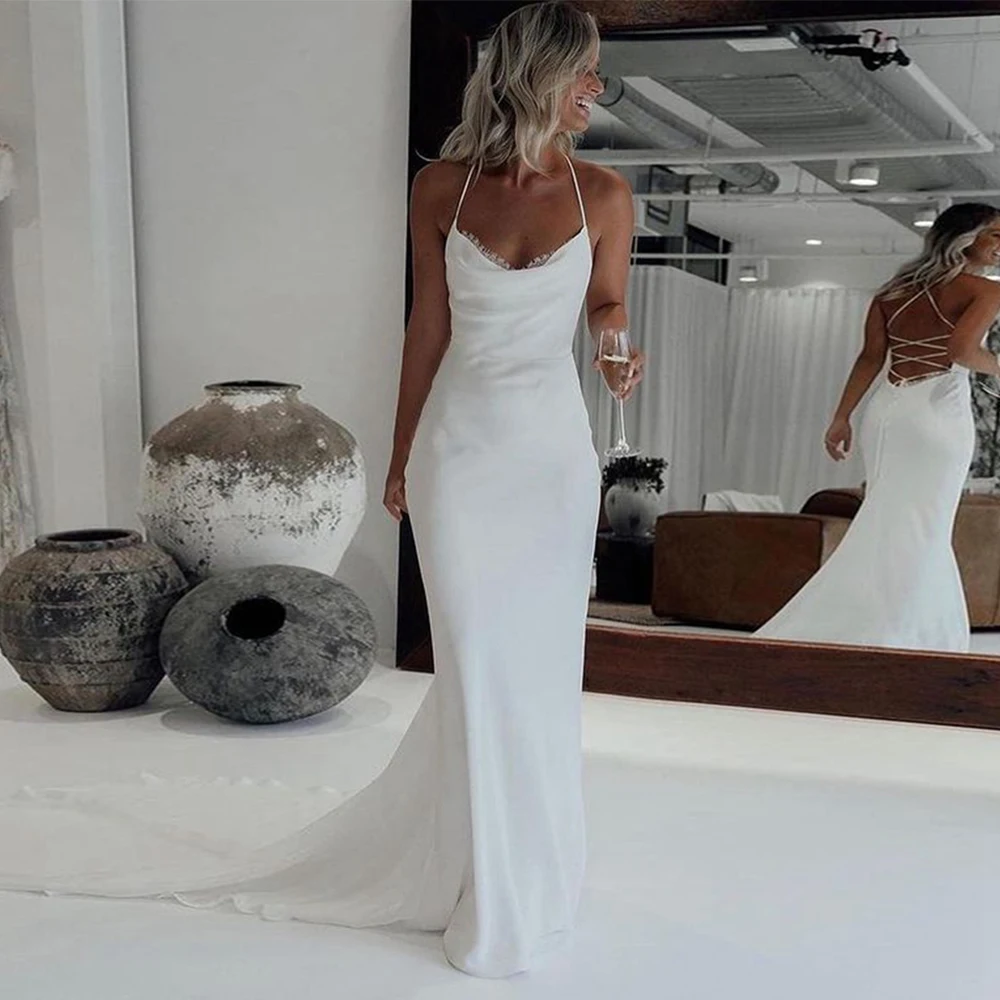 

Angelsbridep Long Train Boho Wedding Dress Sleeveless Criss-Cross Back 2022 Bridal Mermaid Bride Dress Vestido Robe De Mariée