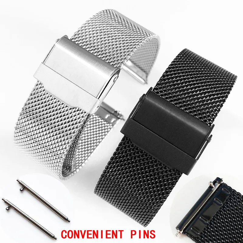 Stainless Steel Watch Band 18mm 20mm 22mm 12mm Strap Wristband Universal DW Watch Sport Watch Strap Replacement Wrist Mesh Belt