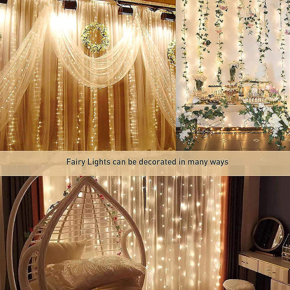 3M LED Copper Wire Curtain  String Lights Christmas Fairy Lights Garland Festoon Outdoor Home For Wedding Party Room Decoration