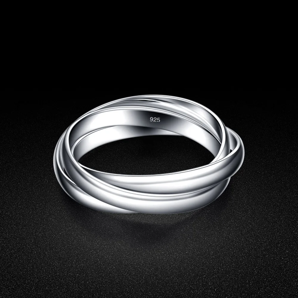 High Quality Solid 925 Sterling Silver Engagement Three Layers Minimalist Rings For Women Valuable Gift  Sparking Zircon Rings