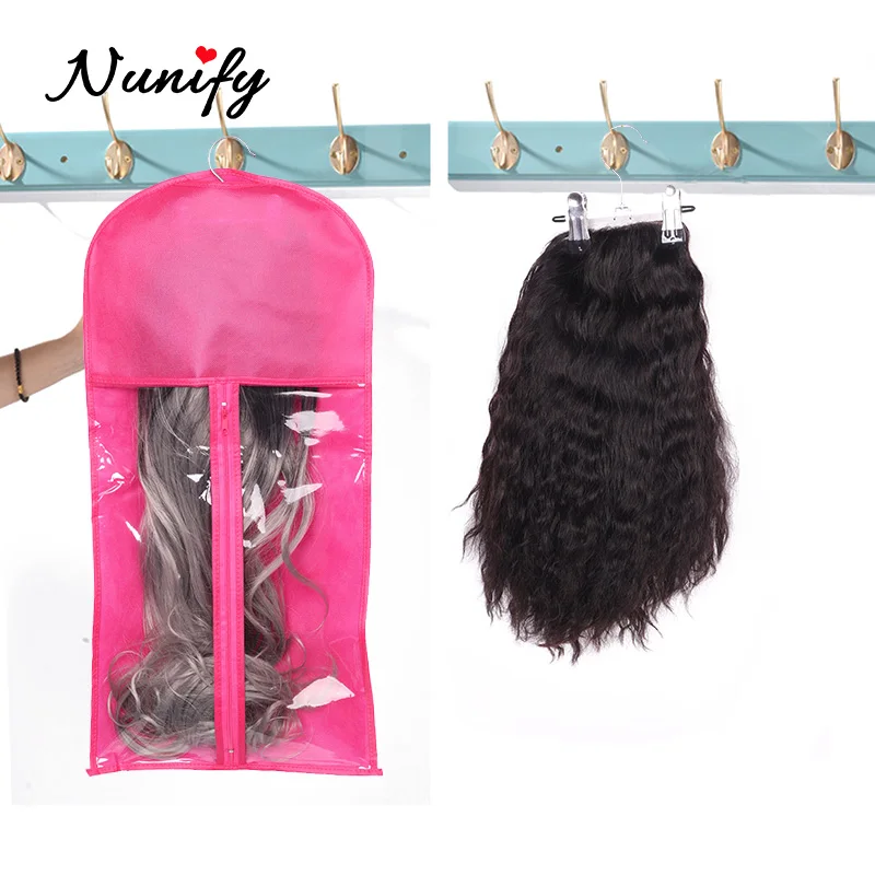 Hair Bag With Hanger 1Set Wig Storage Bags With Hanger For Hair Bundles Hair Pieces Ponytail Wig Accessories Hair Bag Protable