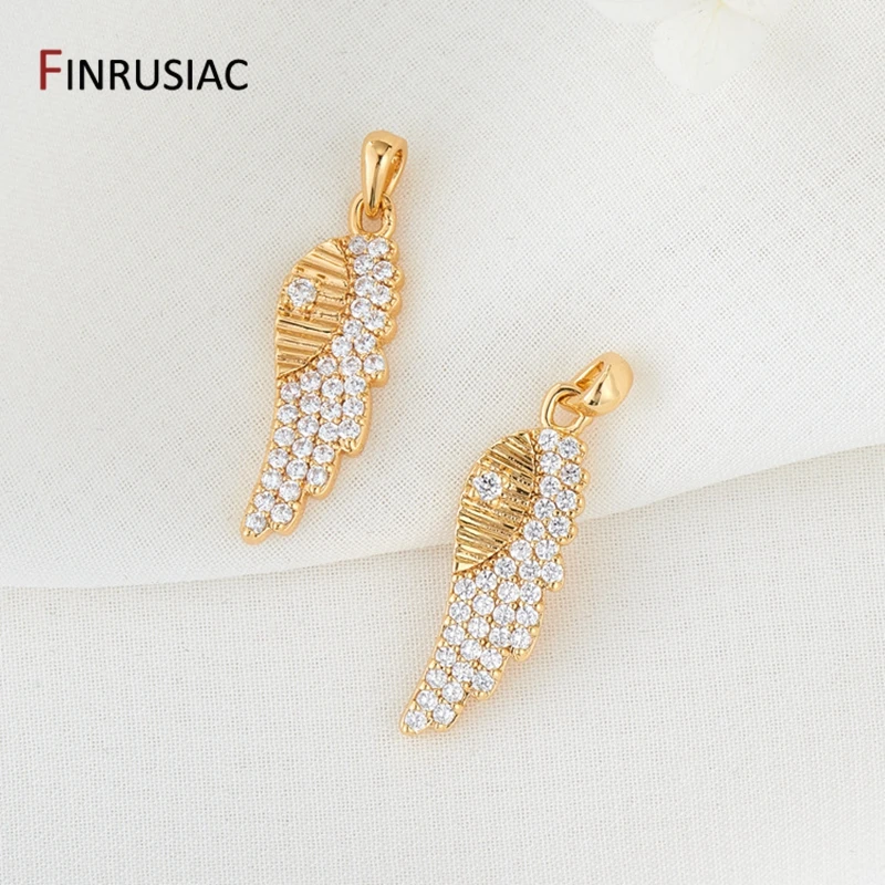 14K Gold plated Pave Setting CZ Angel Wings Pendants Charms DIY Making Jewelry Pendant Accessories