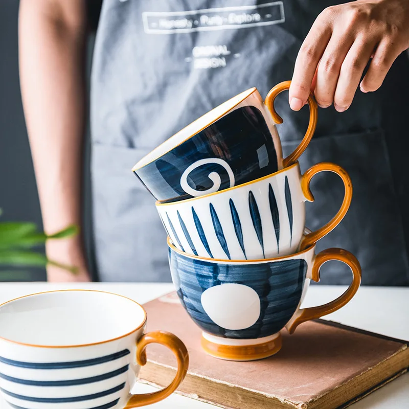 

Ceramic Breakfast Tea Cup Milk Oatmeal Fruit Afternoon Large Capacity Mugs Coffee Cup Underglaze Painting Tableware Drinkware