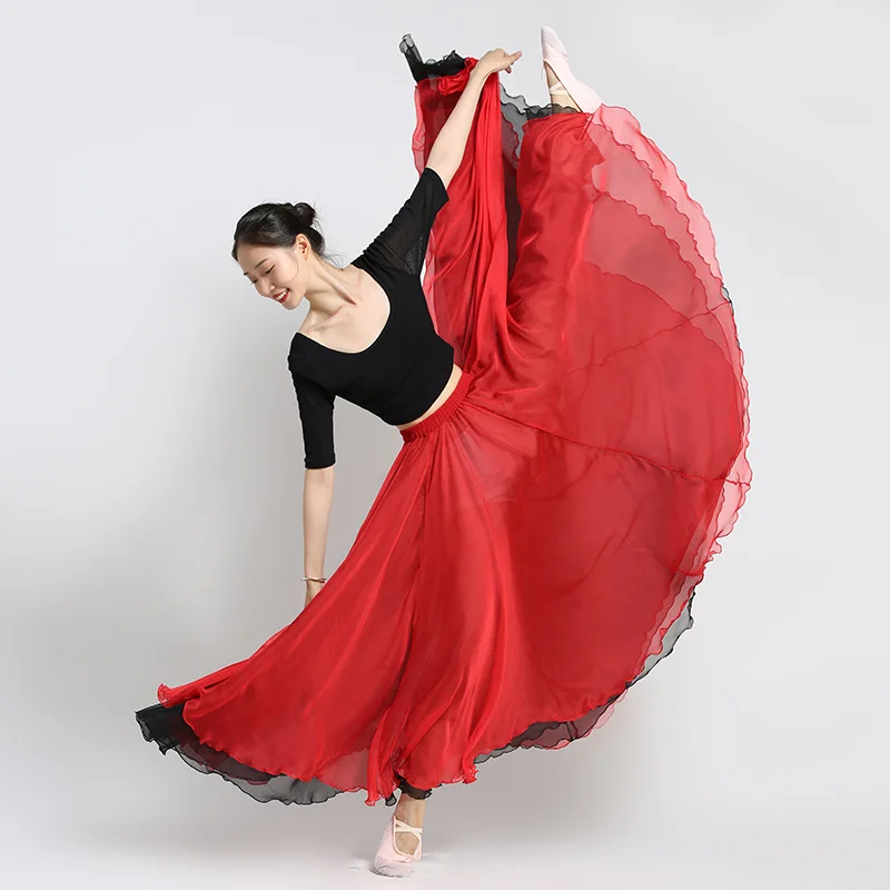 

Chinese Classical Folk Dance Practice Dress Belly Dance Big Swing Skirt With A Double Tencel Elastic Waistlong Skirt 720 Degree