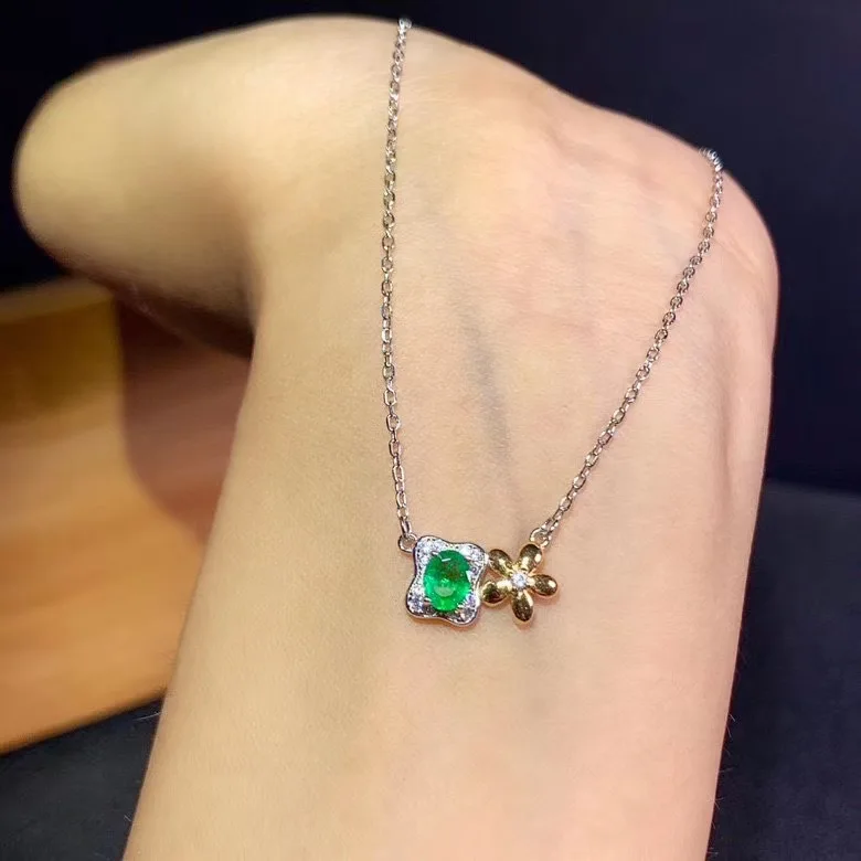 

Simple and exquisite natural emerald necklace new design 925 Sterling Silver Gold Plated style novelty