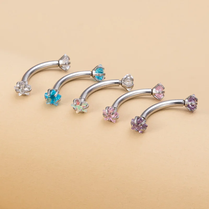 

1 шт. Циркон пирсинг бровей изогнутая штанга для губ кольцо с бананом серьги хрящ хирургическая сталь серьги-гвоздики Tragus Helix украшения для тела