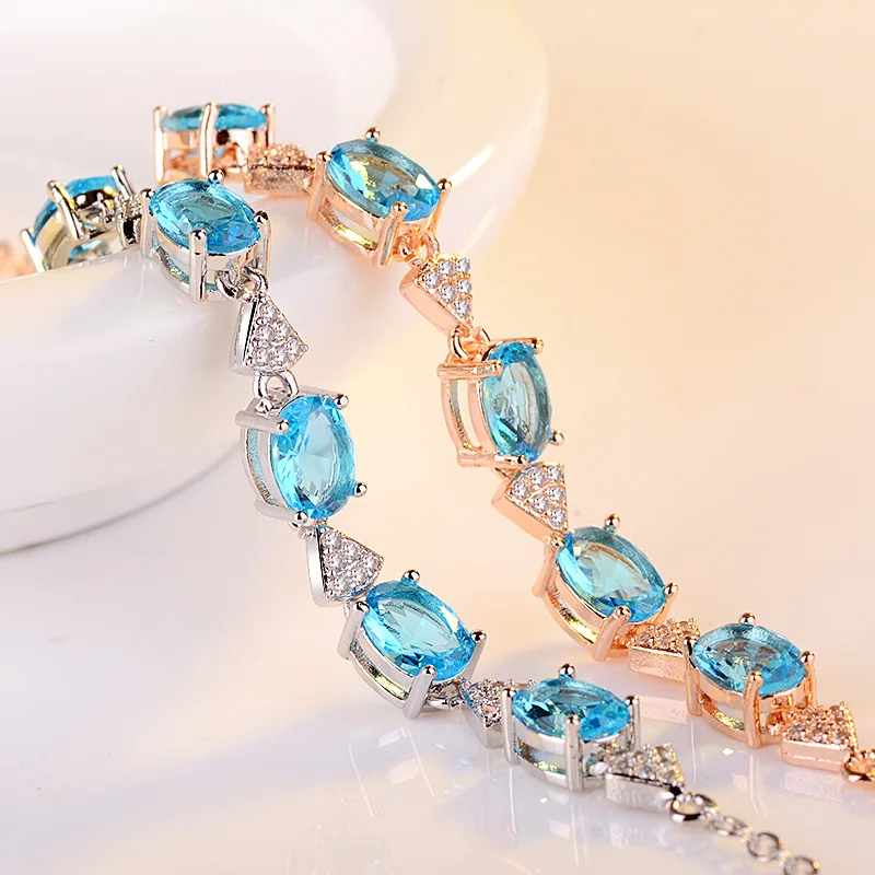 Blue Topaz Bracelet Created Aquamarine S925 Silver Charm bracelets Party Anniversary Gifts Fashion Jewelry