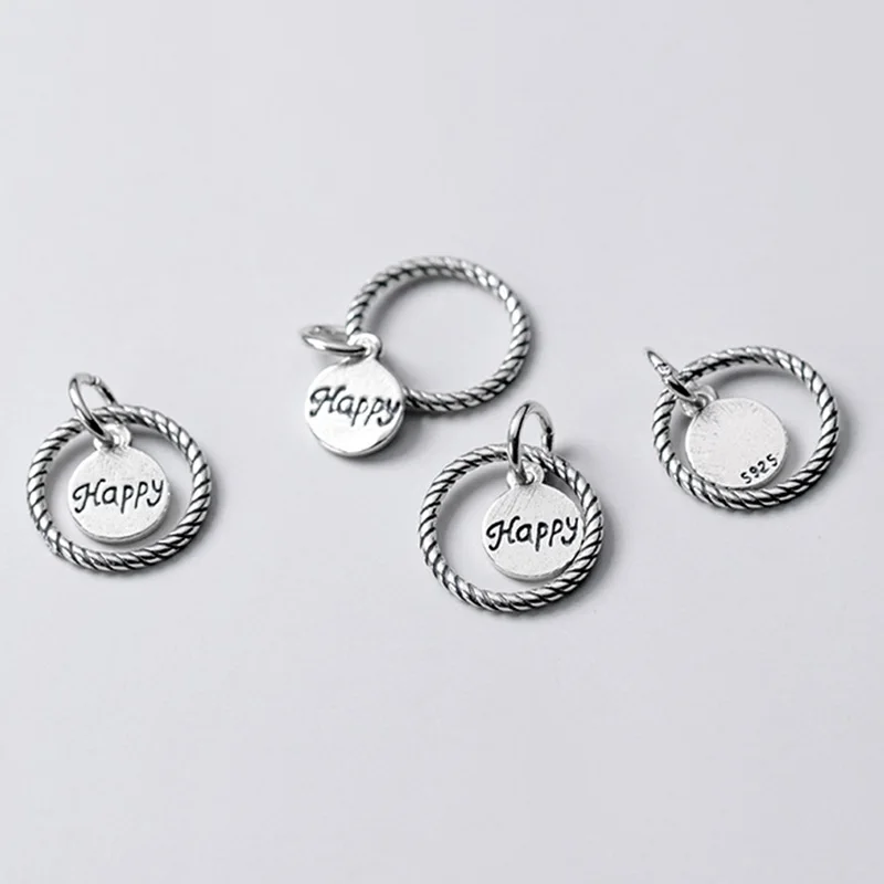 925 Sterling Silver Retro Happy Circle Charms Manual Matte Entire S925 Silver Round Dangle Pendant Decoration DIY Jewelry Making