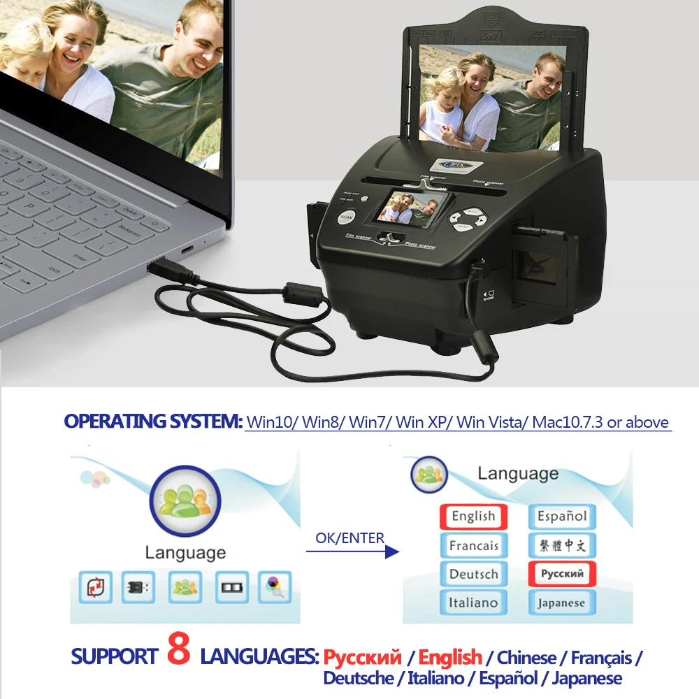 Imagem -04 - Digital Film Photo Scanner 16 Mega Pixels em Converter 35 mm 135 Deslize Cartão de Nome Negativo 2.4 Lcd