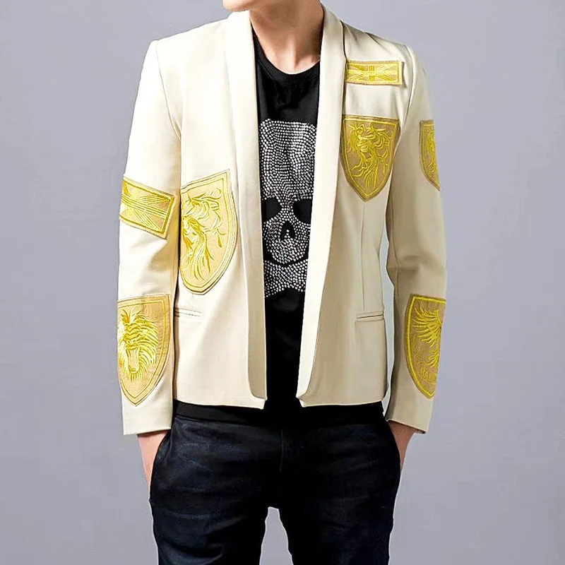 Thread Embroidery Gold Blazer Slim Fit Jacket Singer Coat Fashion Stage Suit Men Party Suit Performer Coat Drama Costume Blazer