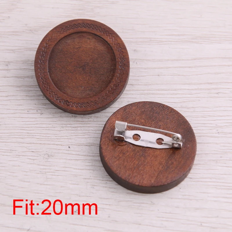 

SWEET BELL 20pcs 20mm Inner Size Brown Round Wood Cabochon Brooch Base Setting Brooches Pin Backs For Jewelry Making