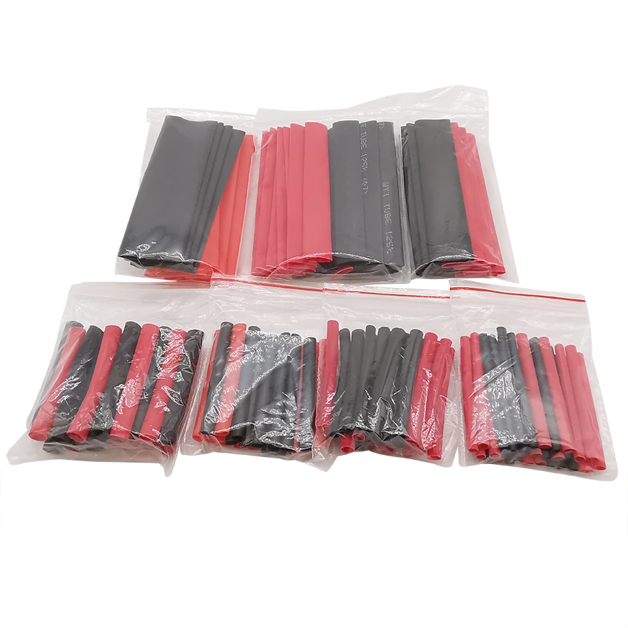 127Pcs Heat Shrink Tube Sleeve Assortment Kit Polyolefin Wire Wrap Cable Electrical Insulated Sleeving Tubing Red and Black