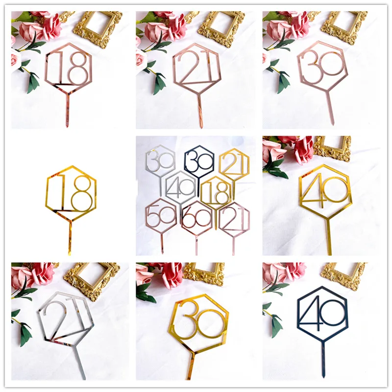 Neue 10/18/20 Zahl Alles Gute zum Geburtstag Kuchen Topper Gold Geburtstag Party Acryl Cupcake Topper Hochzeitstag Dessert Dekoration – Detail 12