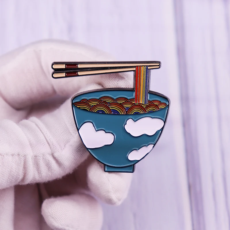 

Cartoon Rainbow Noodle Enamel Pin Kawaii Bowl Chopsticks Ramen Brooch Badge Backpack Shirt Fashion Jewelry