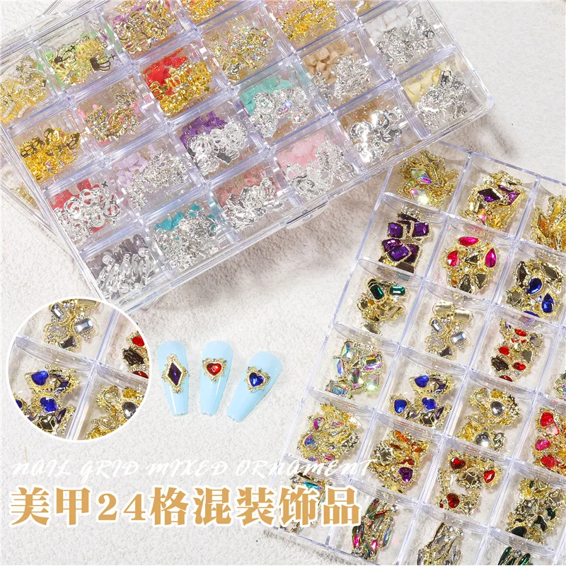 240Pcs Gem Stone Case Nail Art Charms Mixed Crystal Ornaments Rivet Bear /Bow 240 Pieces Nail Crystals Nail Jewels Glass Charms